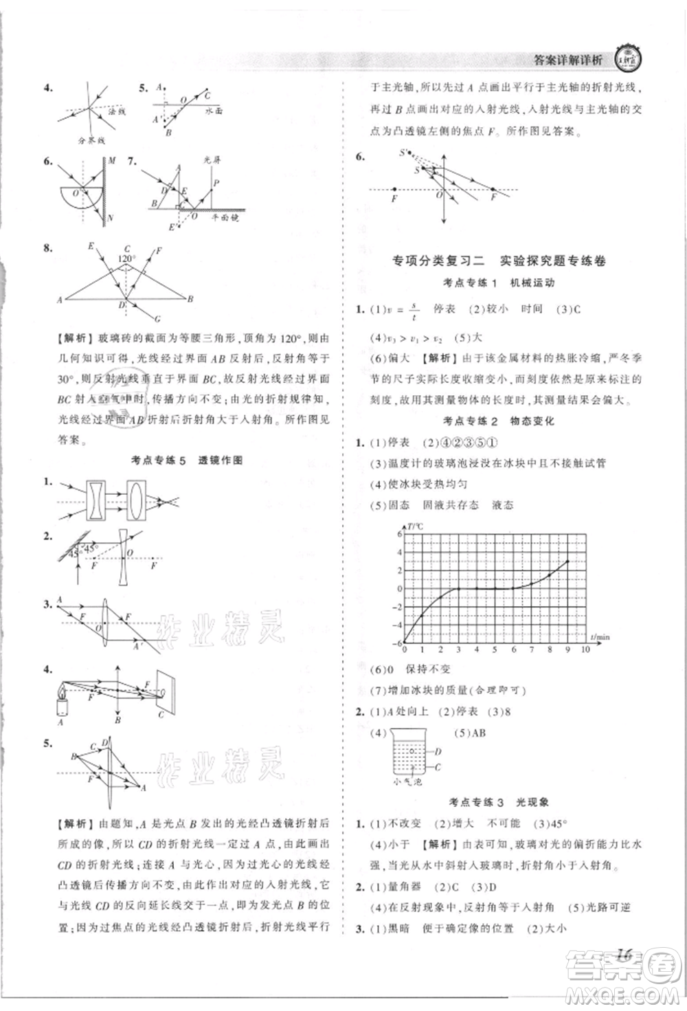 江西人民出版社2021王朝霞考點梳理時習卷八年級上冊物理滬科版參考答案