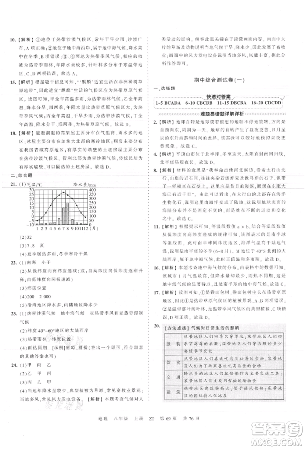 江西人民出版社2021王朝霞考點梳理時習卷八年級上冊地理中圖版參考答案