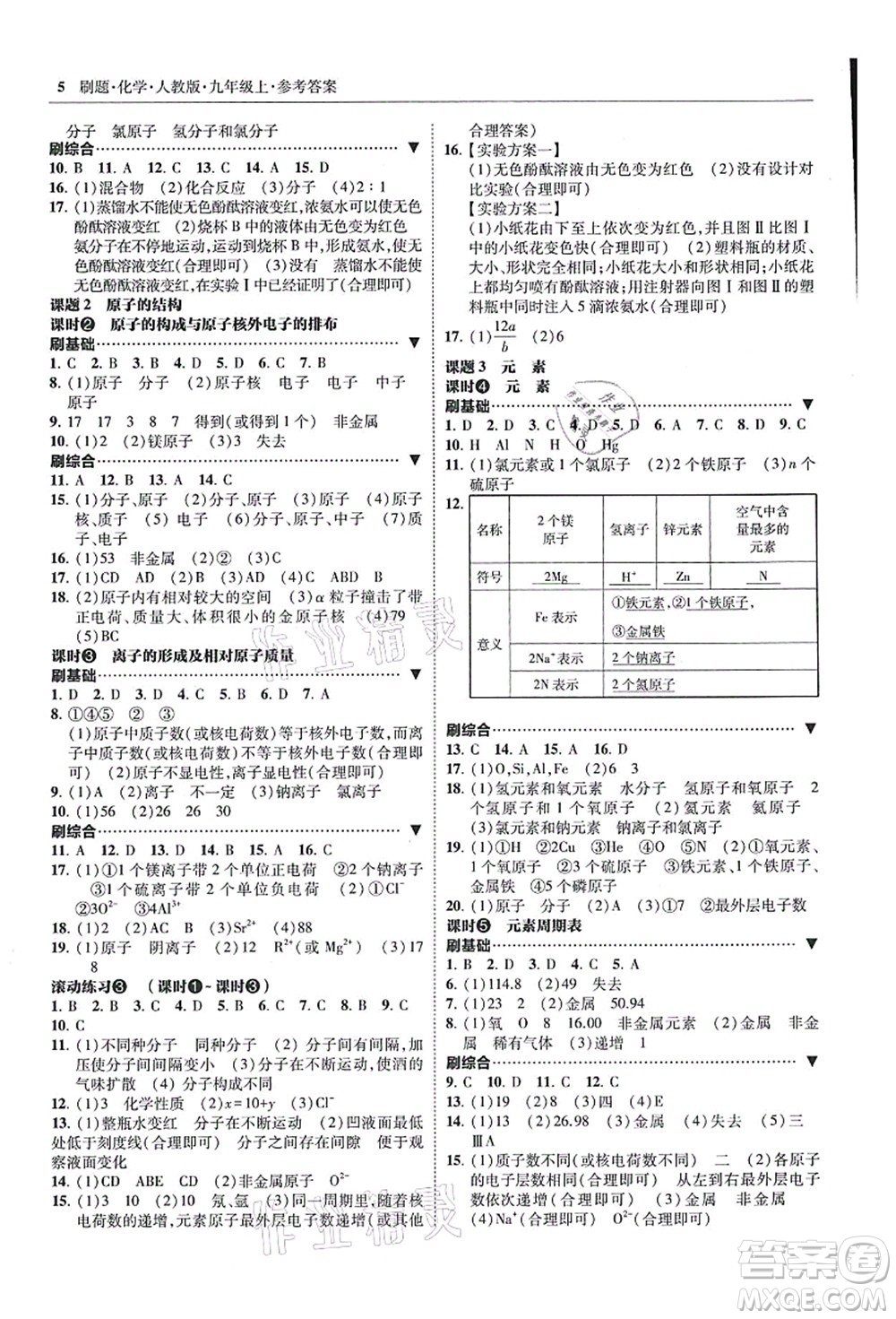 東北師范大學(xué)出版社2021北大綠卡刷題九年級化學(xué)上冊人教版答案