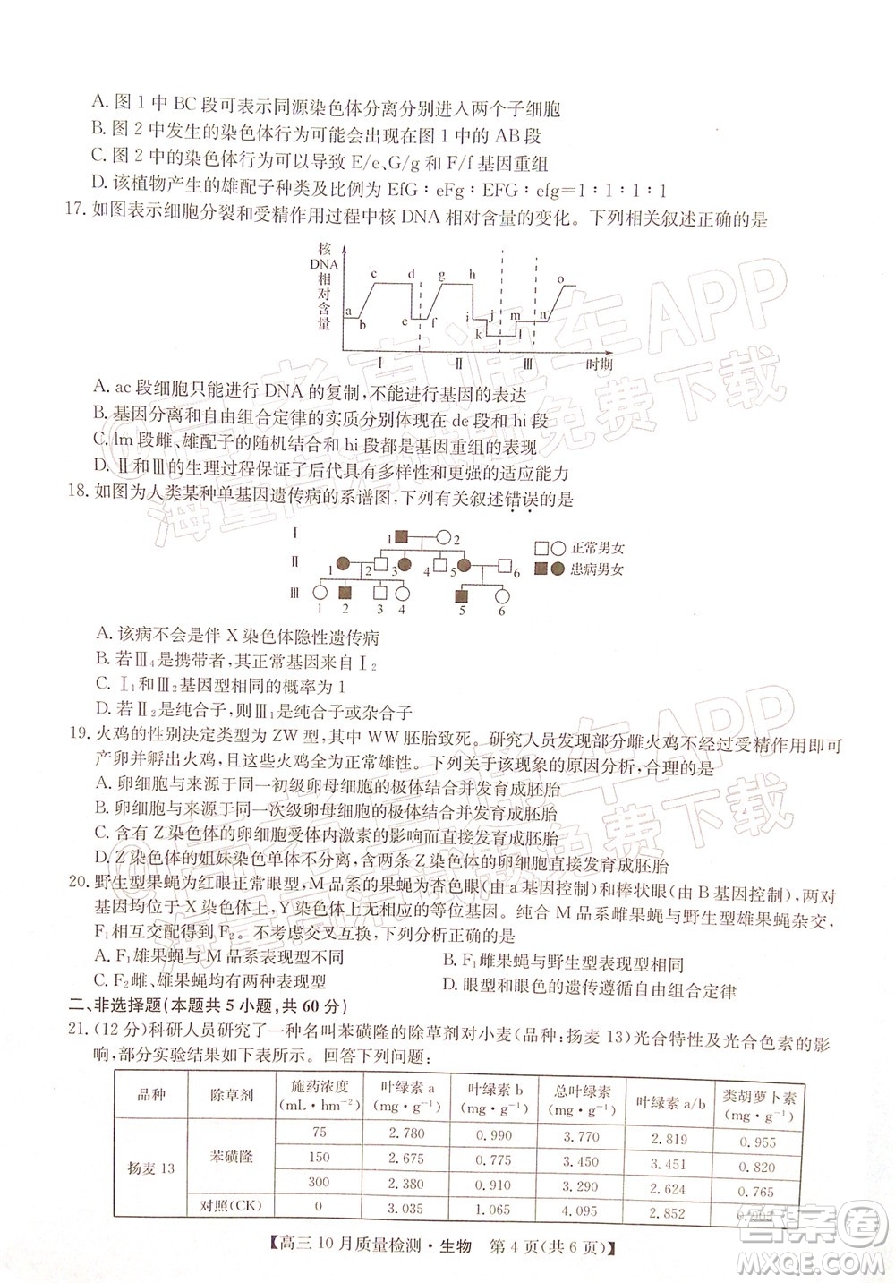 2022屆九師聯(lián)盟高三10月質(zhì)量檢測生物試題及答案