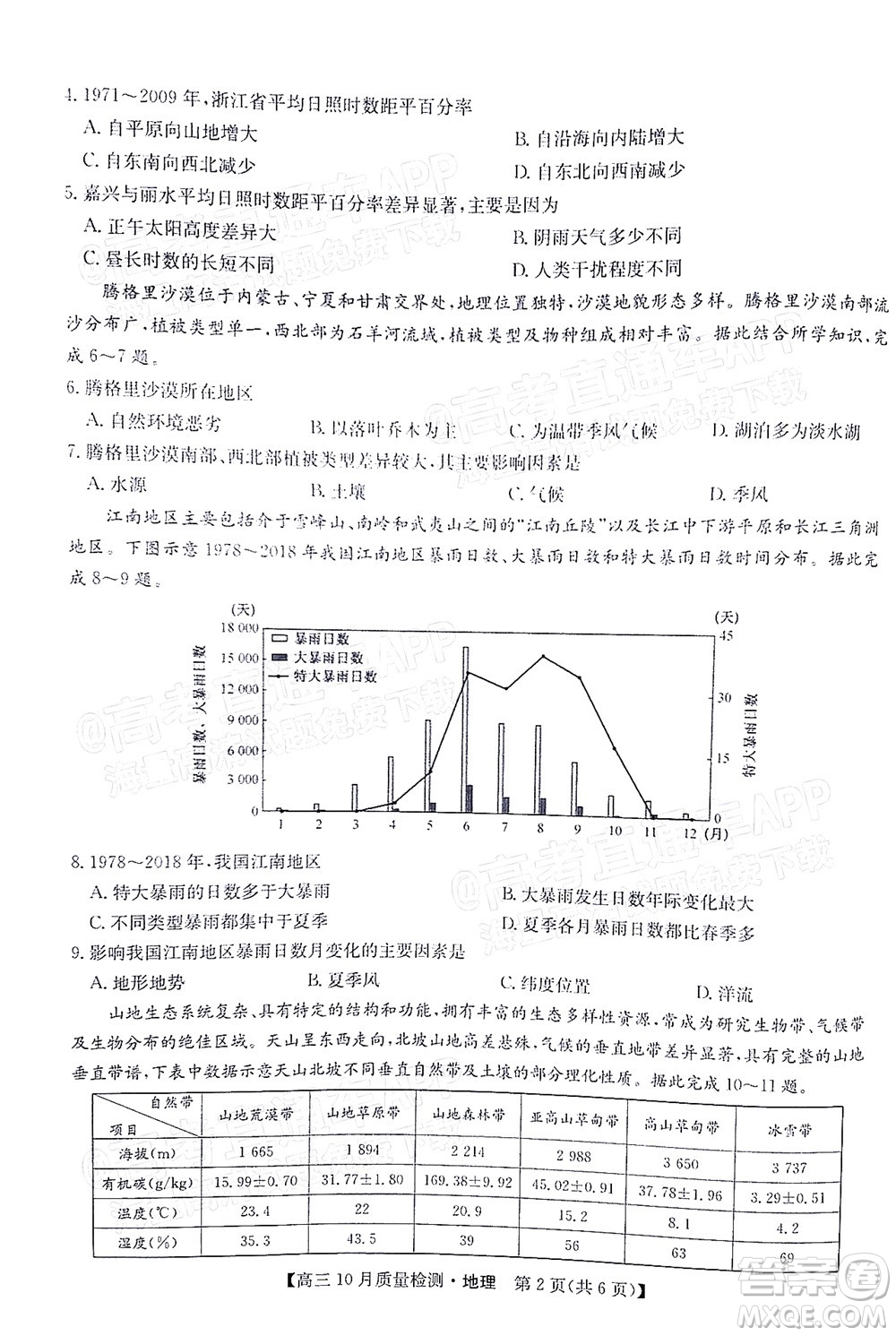 2022屆九師聯(lián)盟高三10月質(zhì)量檢測地理試題及答案