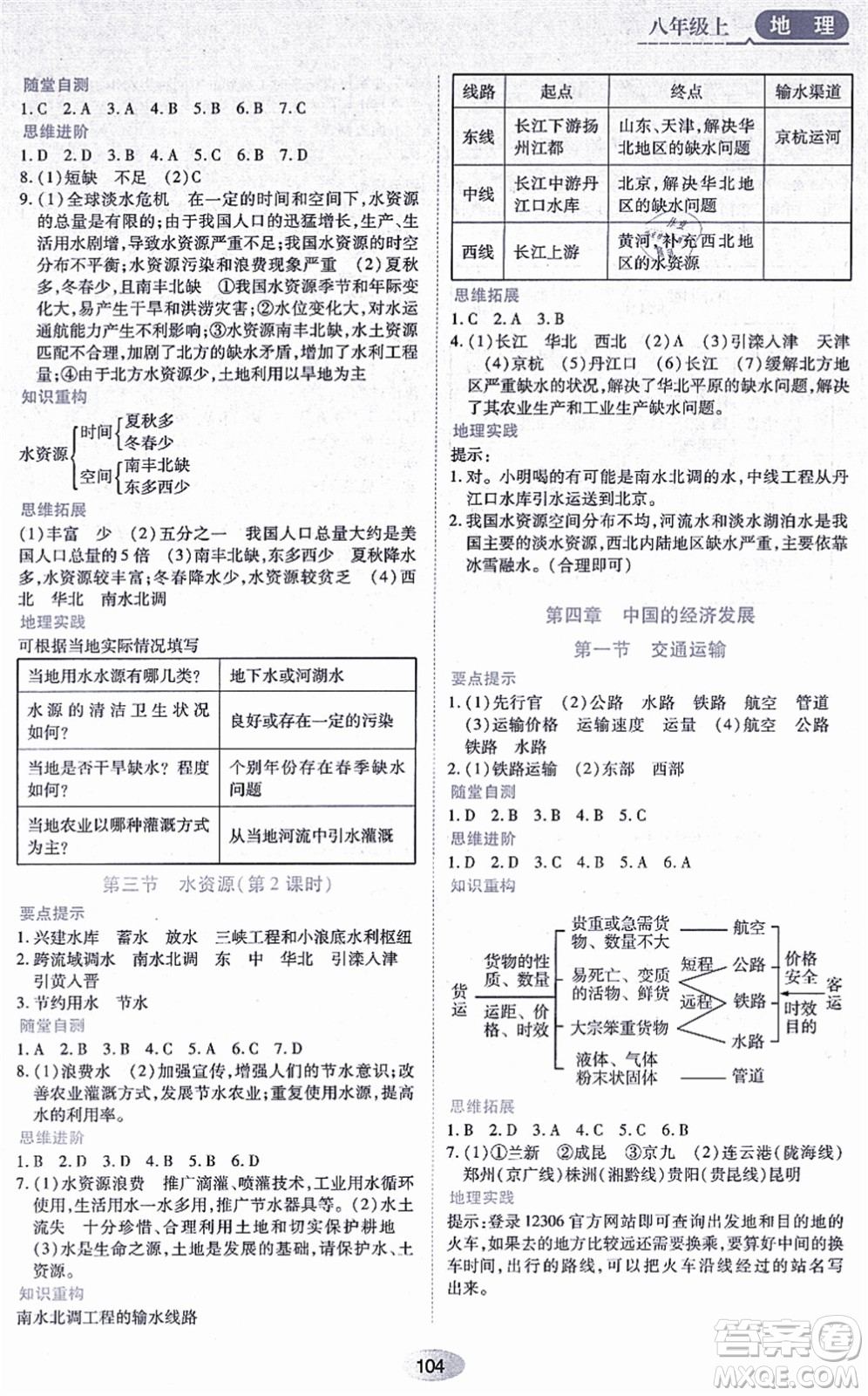 黑龍江教育出版社2021資源與評價八年級地理上冊人教版答案