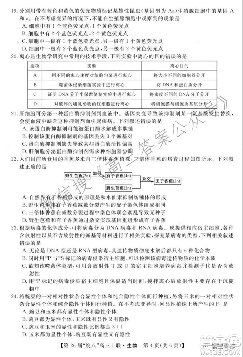 皖南八校2022屆高三第一次聯(lián)考生物試題及答案