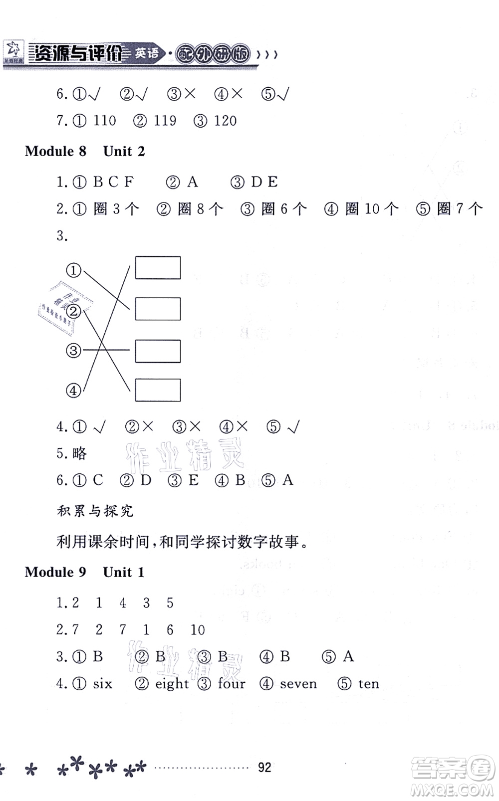 黑龍江教育出版社2021資源與評(píng)價(jià)一年級(jí)英語(yǔ)上冊(cè)外研版大慶專版答案