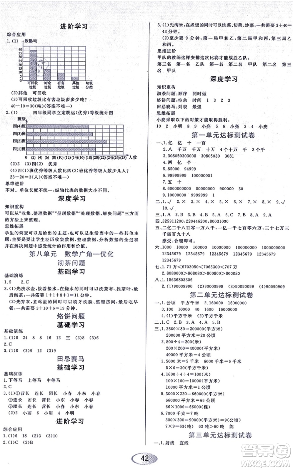 黑龍江教育出版社2021資源與評價四年級數(shù)學上冊人教版答案