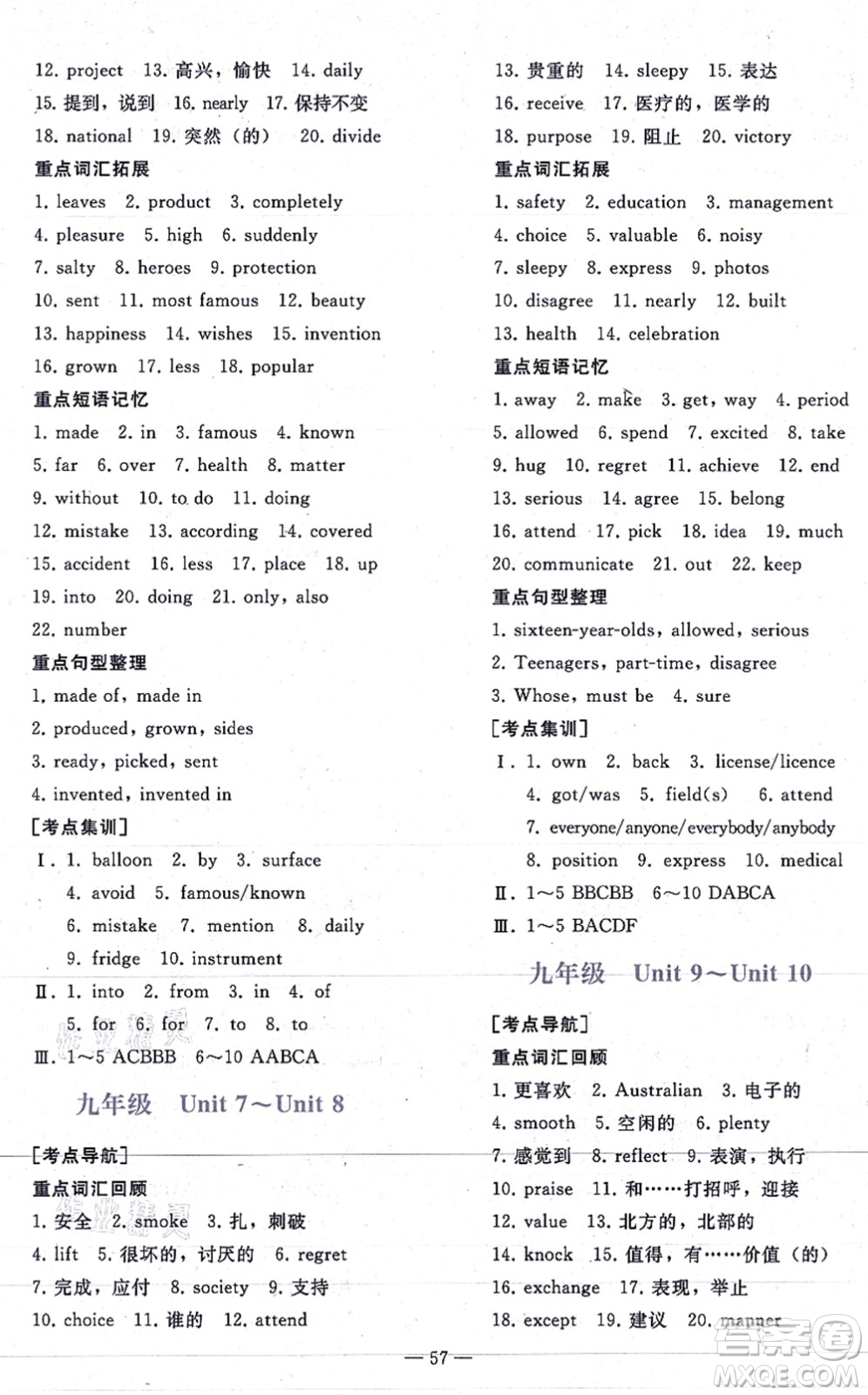 人民教育出版社2021同步輕松練習(xí)九年級英語總復(fù)習(xí)人教版答案