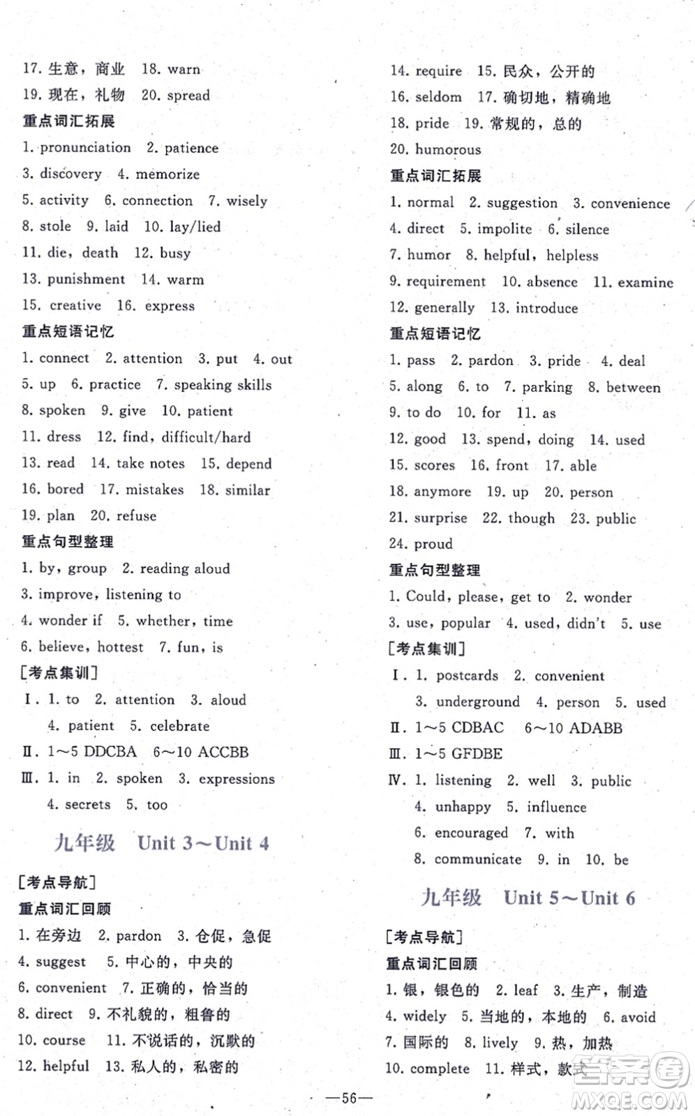 人民教育出版社2021同步輕松練習(xí)九年級英語總復(fù)習(xí)人教版答案