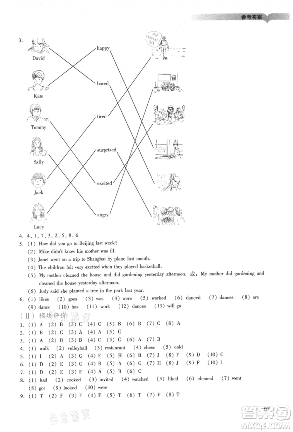 廣州出版社2021陽光學(xué)業(yè)評價六年級上冊英語教科版參考答案