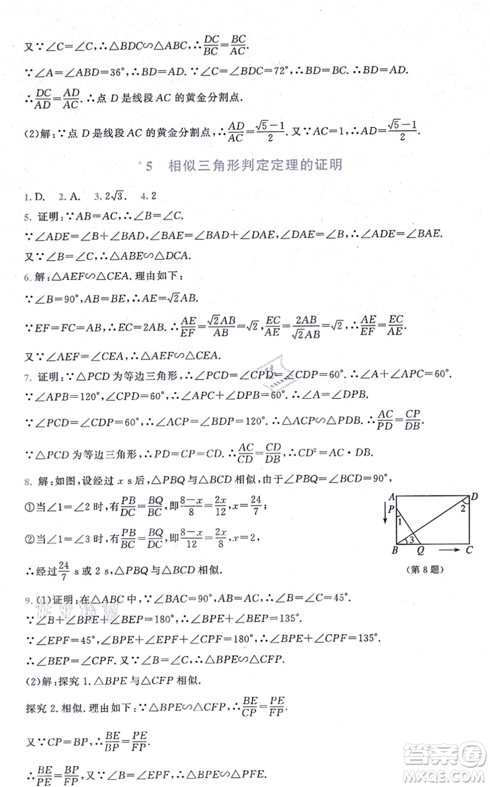 北京師范大學(xué)出版社2021新課標(biāo)同步單元練習(xí)九年級(jí)數(shù)學(xué)上冊(cè)北師大版深圳專(zhuān)版答案