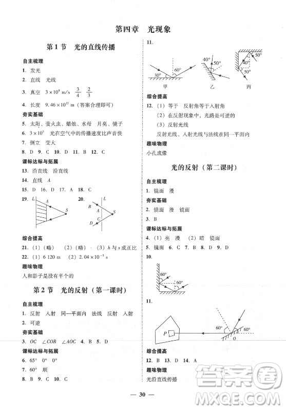 廣東經(jīng)濟出版社2021學(xué)考精練八年級上冊物理人教版答案