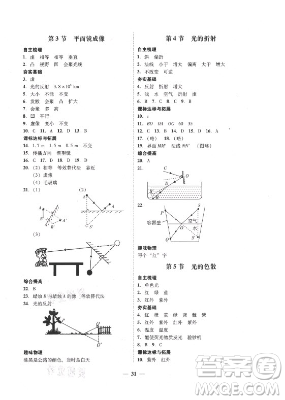 廣東經(jīng)濟出版社2021學(xué)考精練八年級上冊物理人教版答案