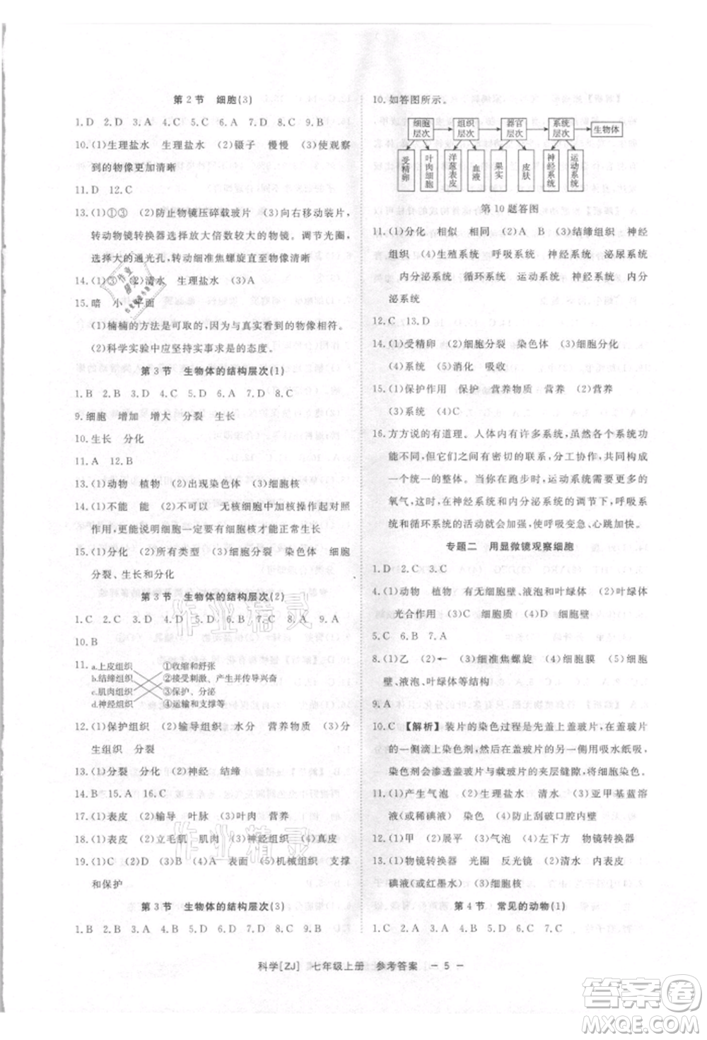 光明日報(bào)出版社2021全效學(xué)習(xí)課時(shí)提優(yōu)七年級上冊科學(xué)浙教版精華版參考答案