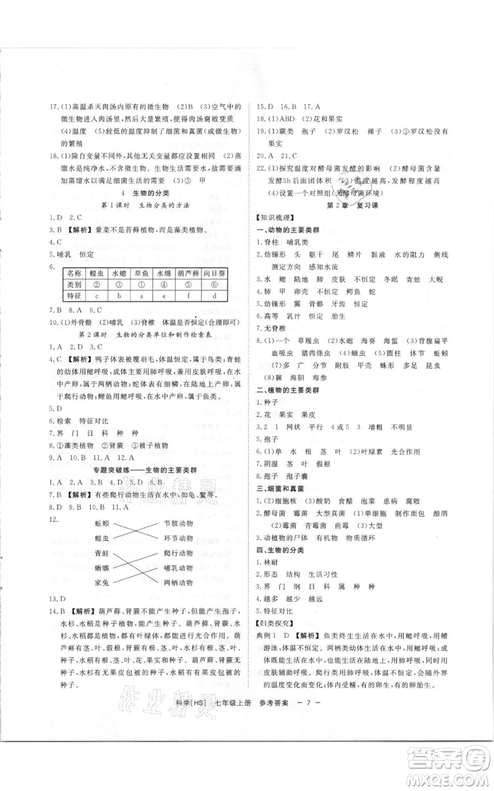 光明日?qǐng)?bào)出版社2021全效學(xué)習(xí)課時(shí)提優(yōu)七年級(jí)上冊(cè)科學(xué)華師大版精華版參考答案