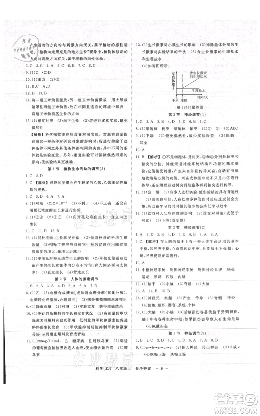 光明日?qǐng)?bào)出版社2021全效學(xué)習(xí)課時(shí)提優(yōu)八年級(jí)上冊(cè)科學(xué)浙教版精華版參考答案