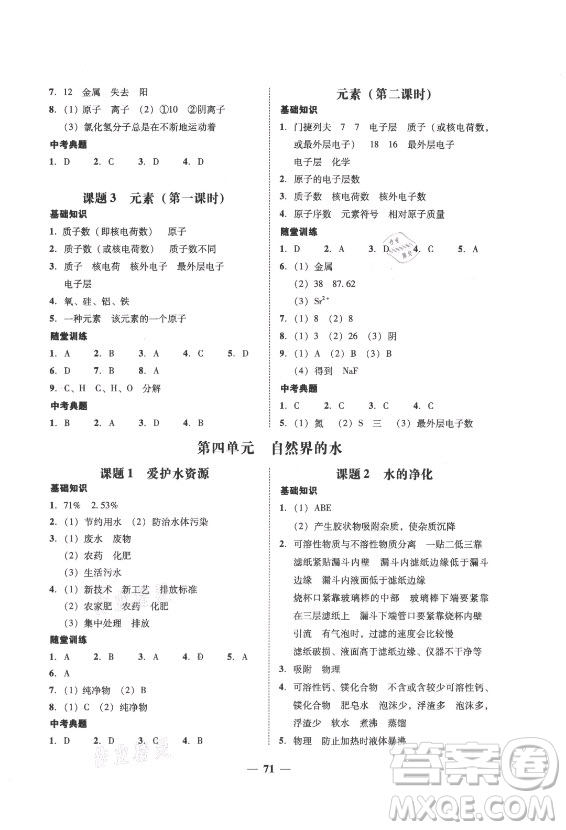 廣東經(jīng)濟出版社2021學考精練九年級全一冊化學人教版答案