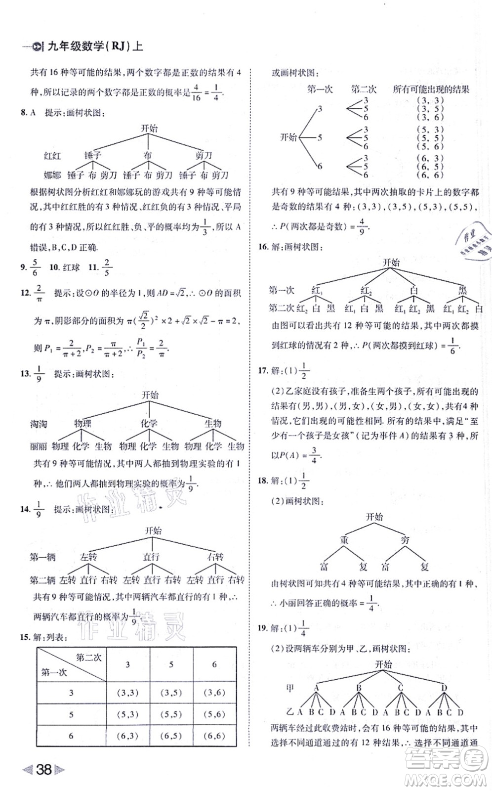 北方婦女兒童出版社2021勝券在握打好基礎(chǔ)作業(yè)本九年級數(shù)學(xué)上冊RJ人教版答案