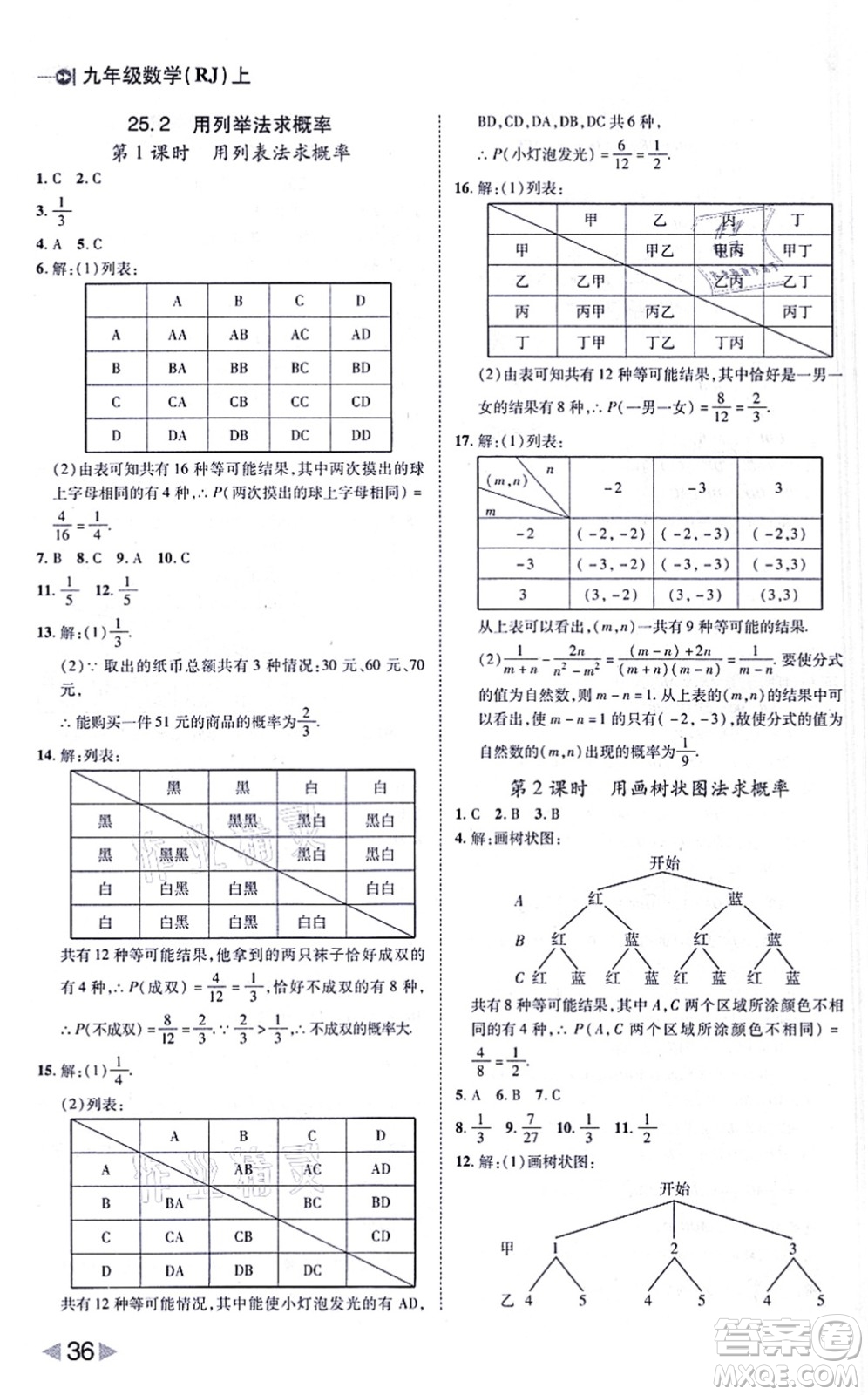 北方婦女兒童出版社2021勝券在握打好基礎(chǔ)作業(yè)本九年級數(shù)學(xué)上冊RJ人教版答案