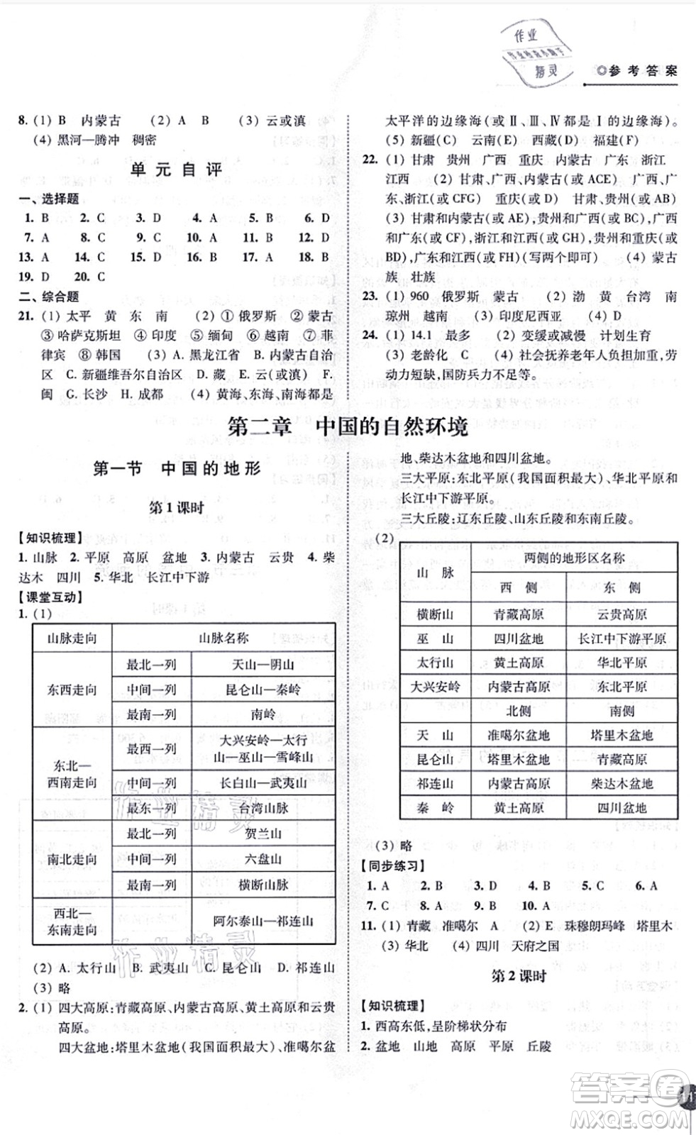 江蘇鳳凰科學(xué)技術(shù)出版社2021同步練習(xí)地理八年級上冊湘教版答案