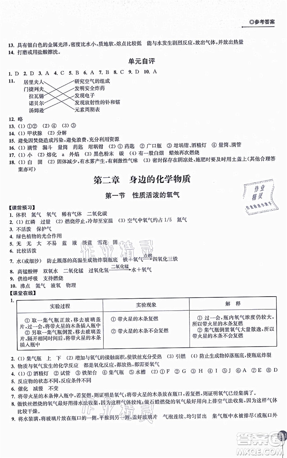 江蘇鳳凰科學(xué)技術(shù)出版社2021同步練習(xí)化學(xué)九年級(jí)上冊(cè)滬教版答案