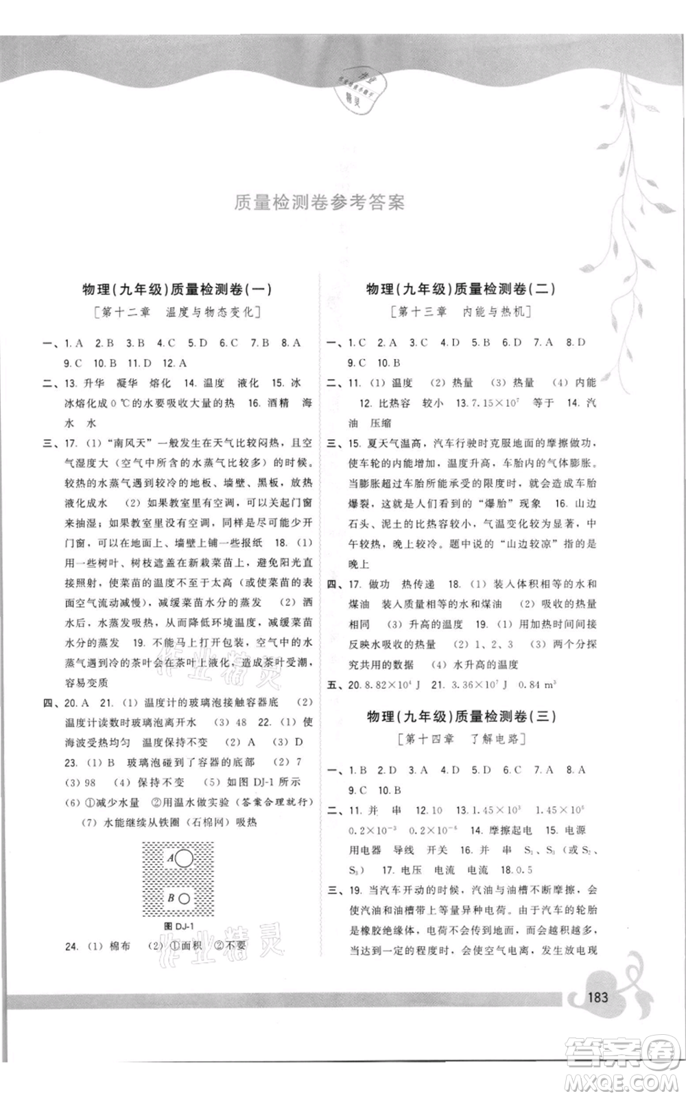 福建人民出版社2021頂尖課課練九年級物理滬科版參考答案