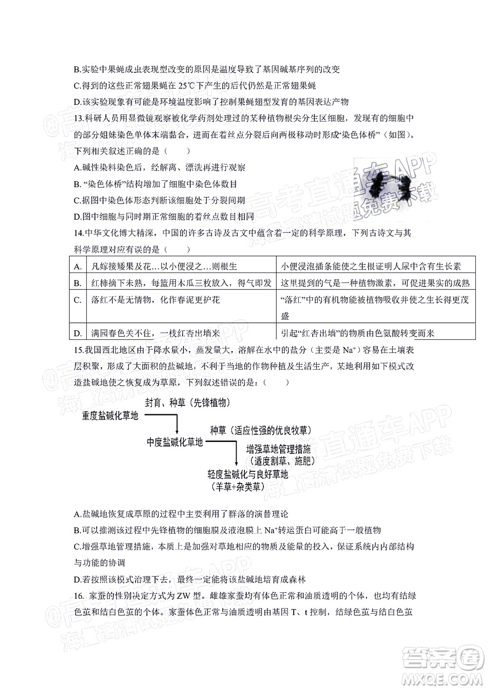 深圳2022屆六校第二次聯(lián)考試題生物試題及答案