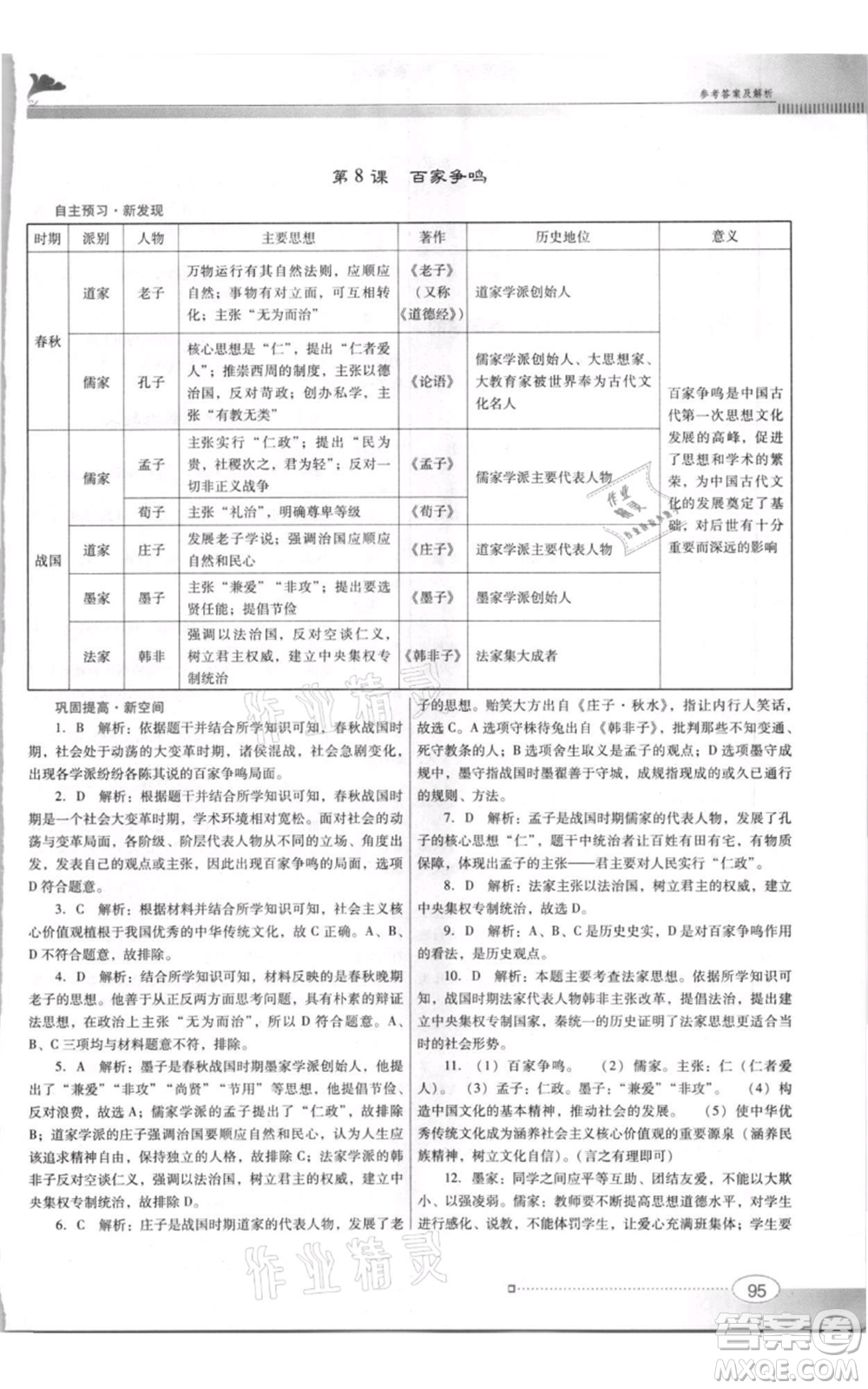 廣東教育出版社2021南方新課堂金牌學(xué)案七年級(jí)上冊(cè)歷史人教版參考答案