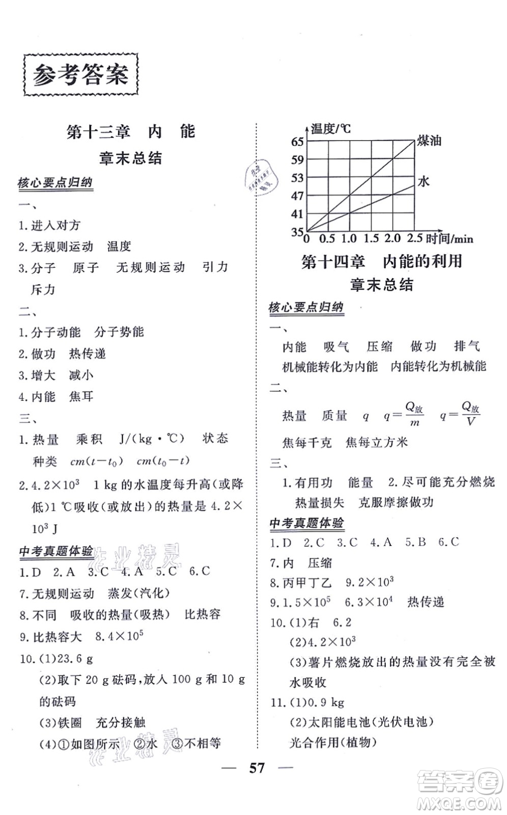 青海人民出版社2021新坐標同步練習(xí)九年級物理全一冊人教版青海專用答案