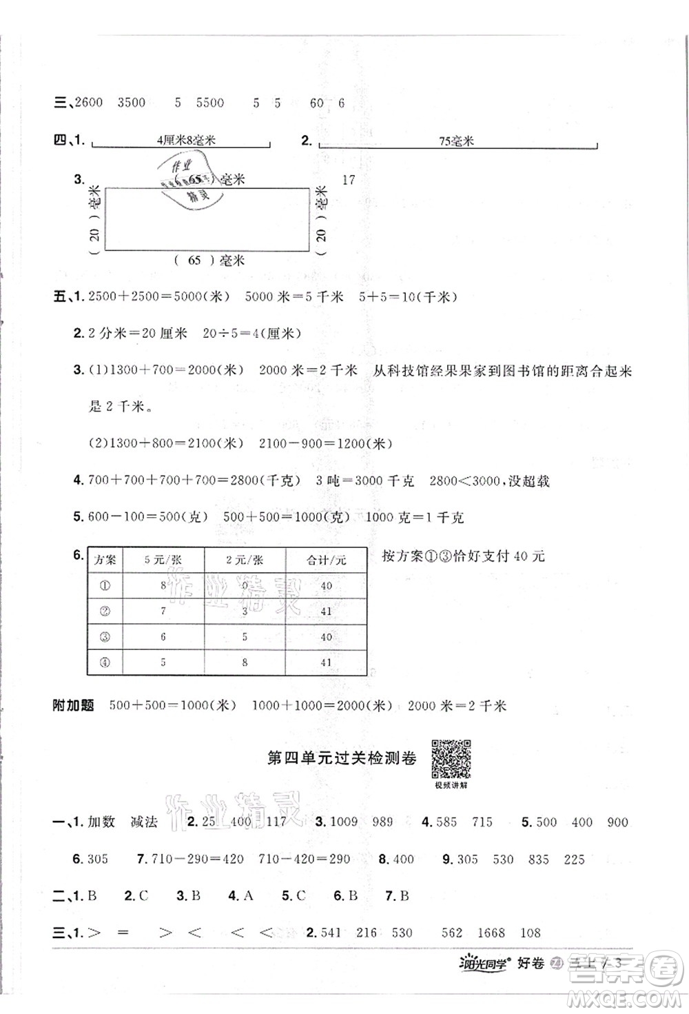 浙江教育出版社2021陽(yáng)光同學(xué)全優(yōu)達(dá)標(biāo)好卷三年級(jí)數(shù)學(xué)上冊(cè)R人教版浙江專版答案