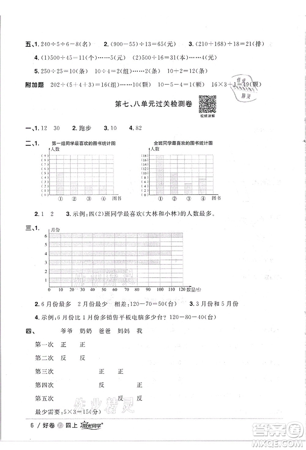 浙江教育出版社2021陽光同學(xué)全優(yōu)達(dá)標(biāo)好卷四年級(jí)數(shù)學(xué)上冊(cè)R人教版浙江專版答案