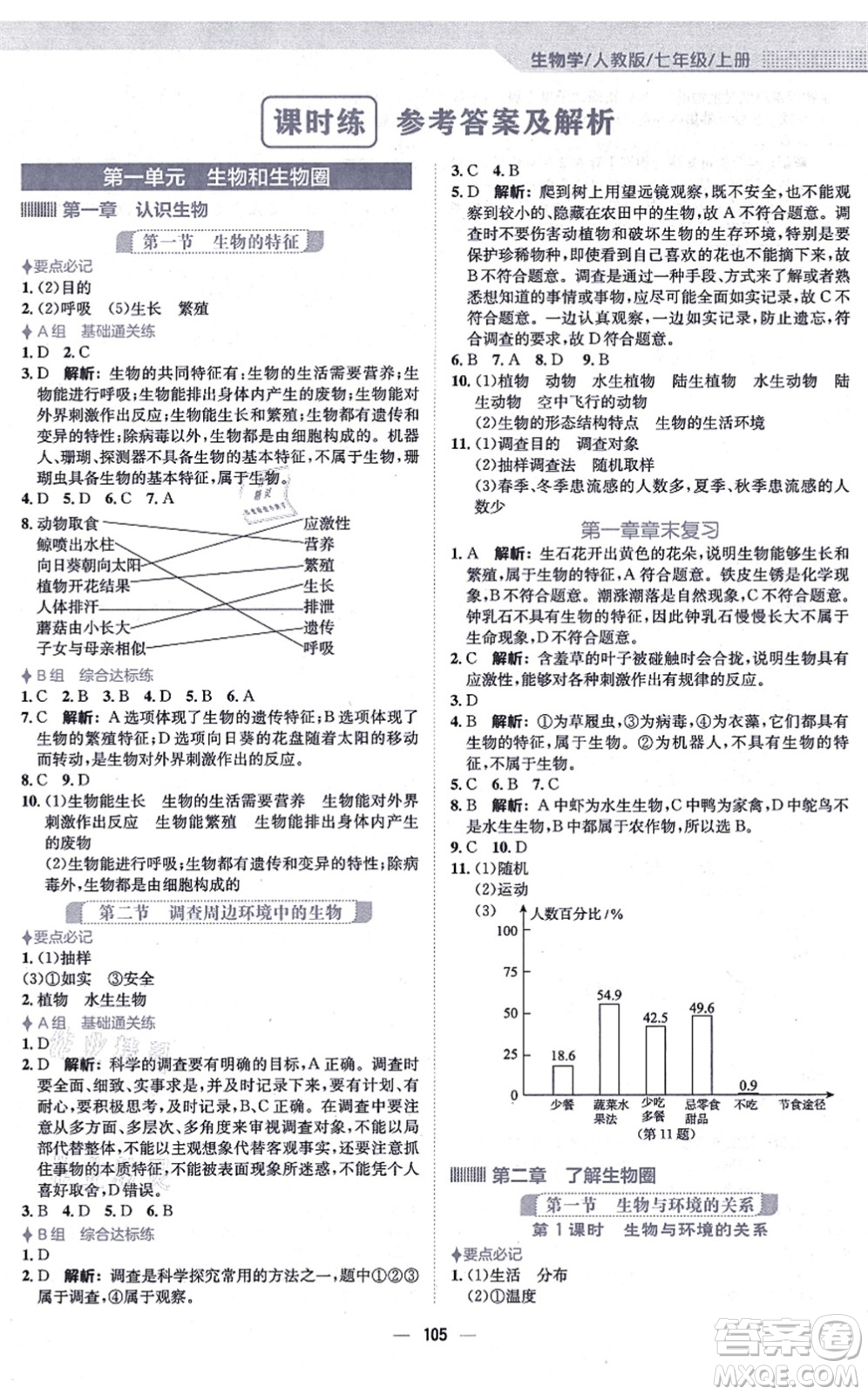 安徽教育出版社2021新編基礎(chǔ)訓(xùn)練七年級生物上冊人教版答案