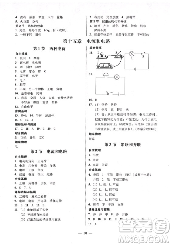 廣東經(jīng)濟出版社2021學(xué)考精練九年級全一冊物理人教版答案