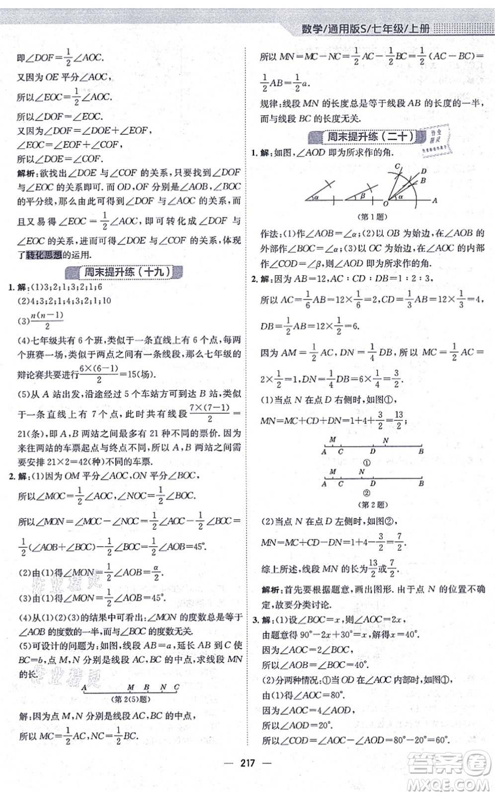 安徽教育出版社2021新編基礎訓練七年級數學上冊通用版S答案