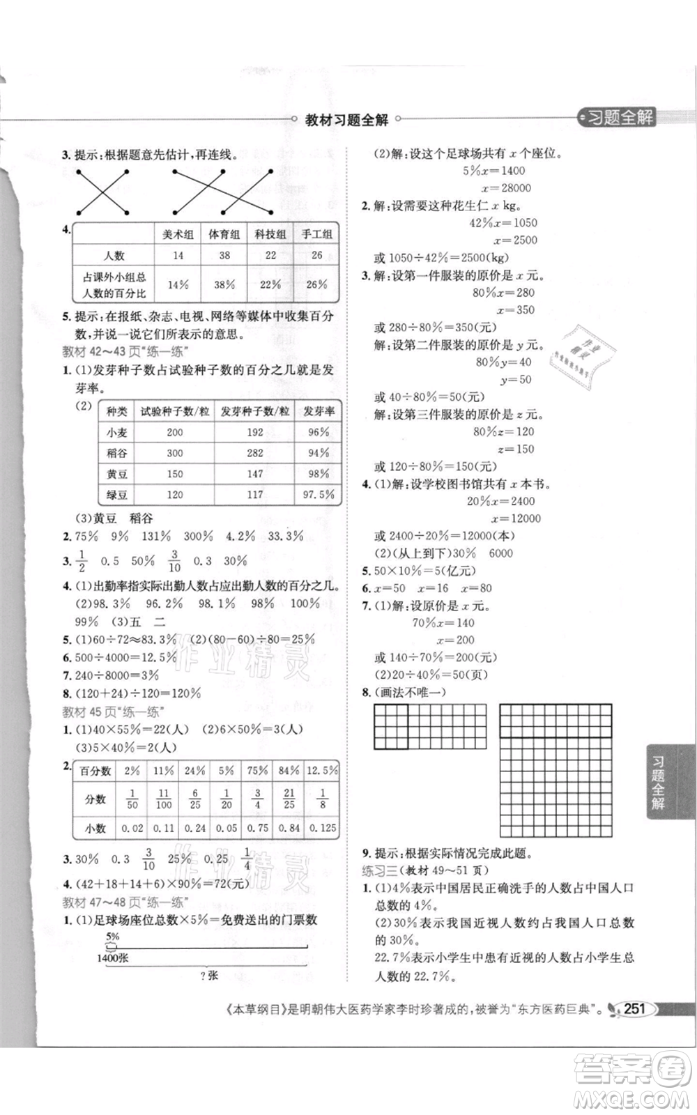 北京師范大學(xué)出版社2021小學(xué)教材全解六年級(jí)上冊(cè)數(shù)學(xué)北師大版參考答案