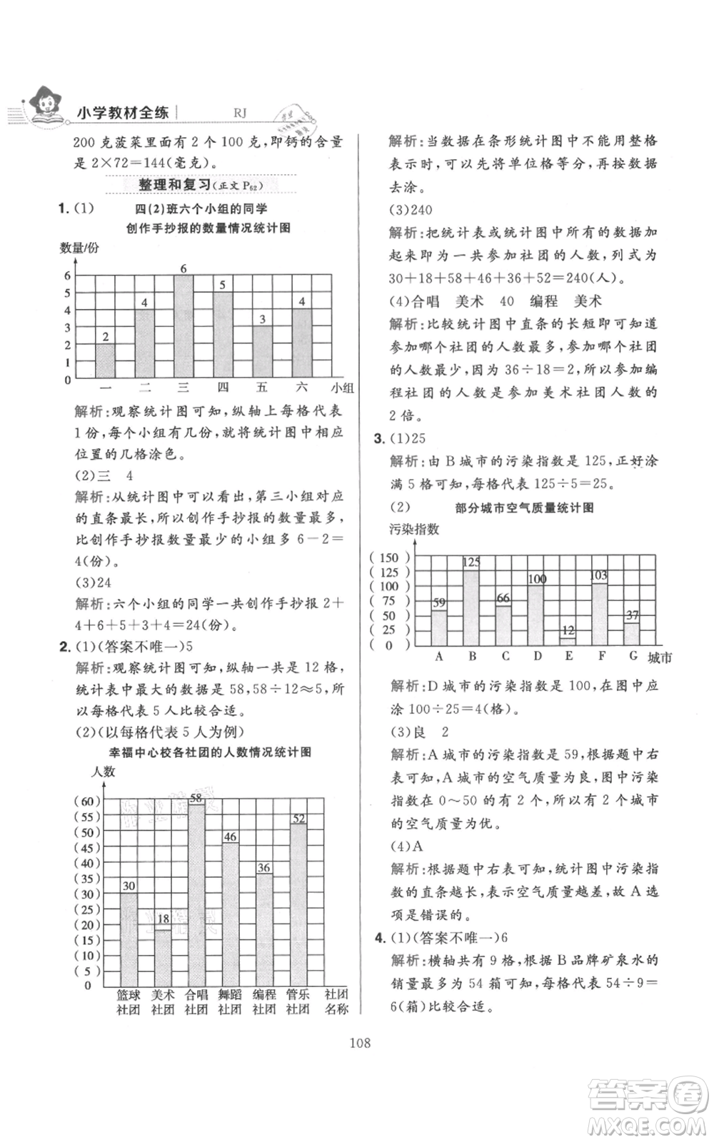 陜西人民教育出版社2021小學(xué)教材全練四年級上冊數(shù)學(xué)人教版參考答案