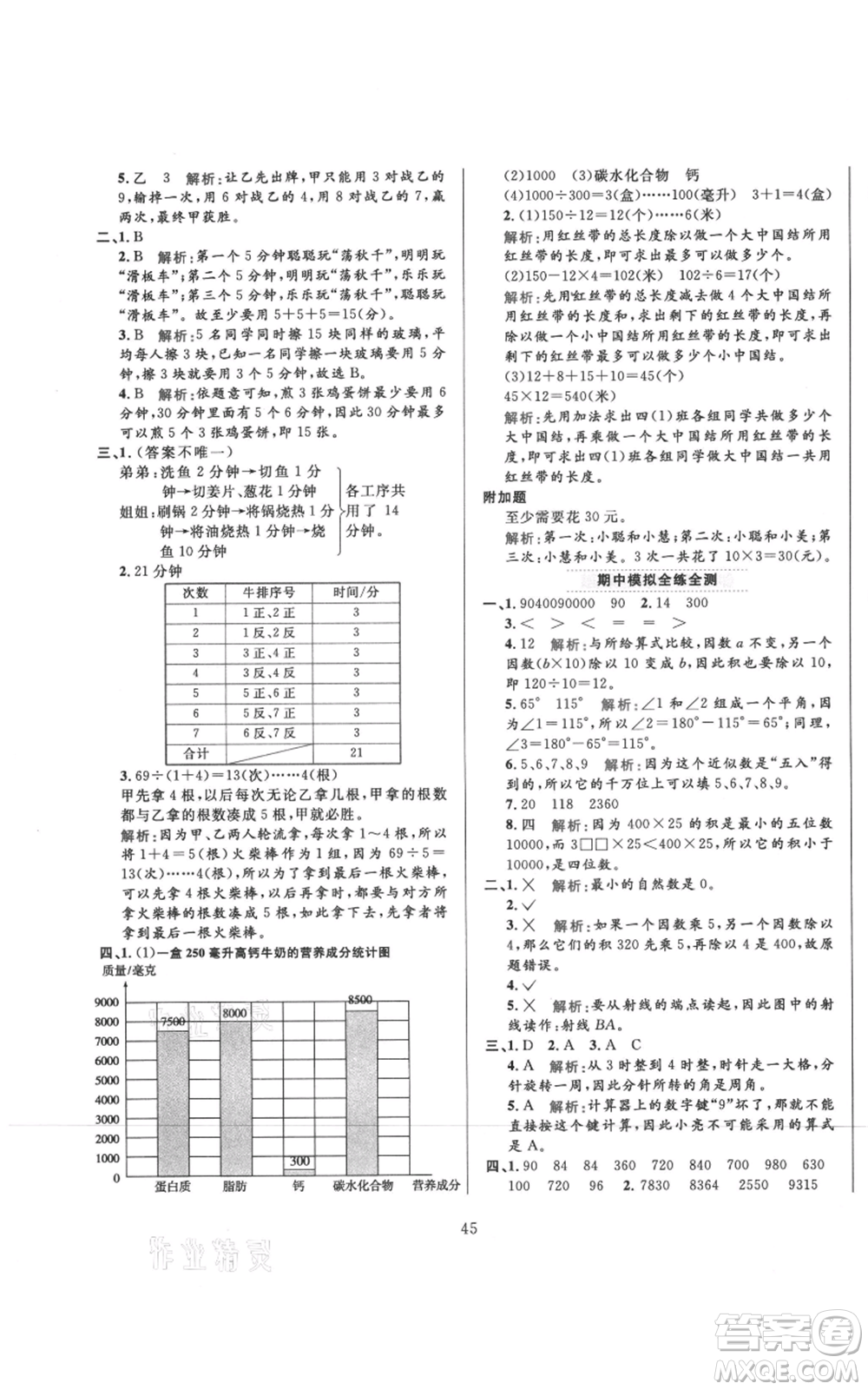 陜西人民教育出版社2021小學(xué)教材全練四年級上冊數(shù)學(xué)人教版參考答案