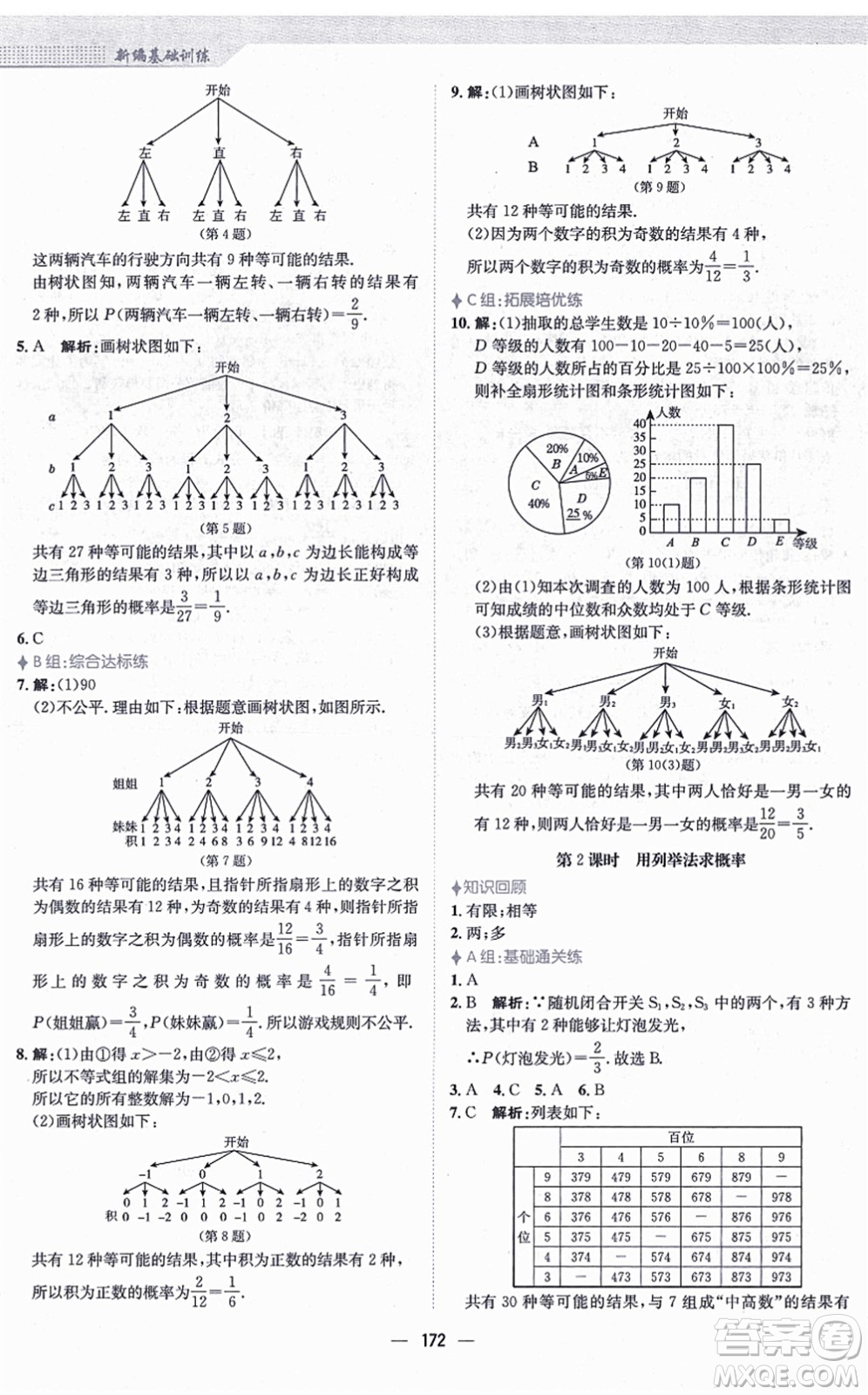 安徽教育出版社2021新編基礎(chǔ)訓(xùn)練九年級(jí)數(shù)學(xué)上冊(cè)北師大版答案