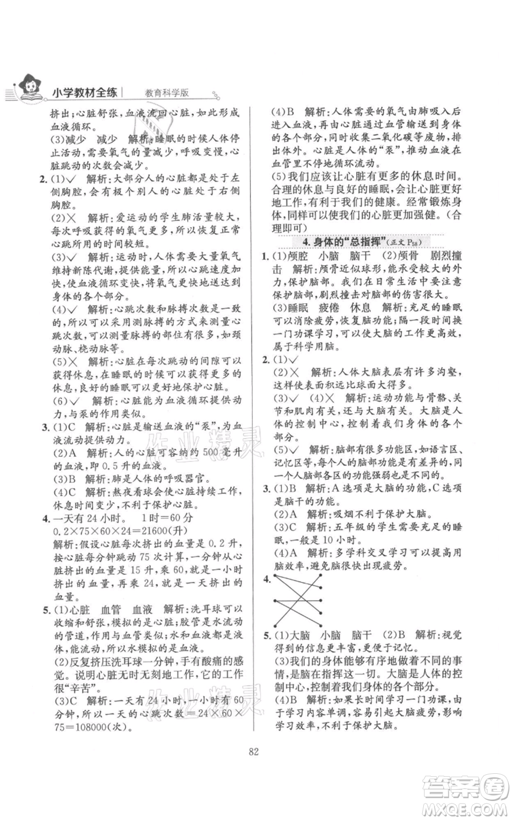 陜西人民教育出版社2021小學(xué)教材全練五年級上冊科學(xué)教育科學(xué)版參考答案