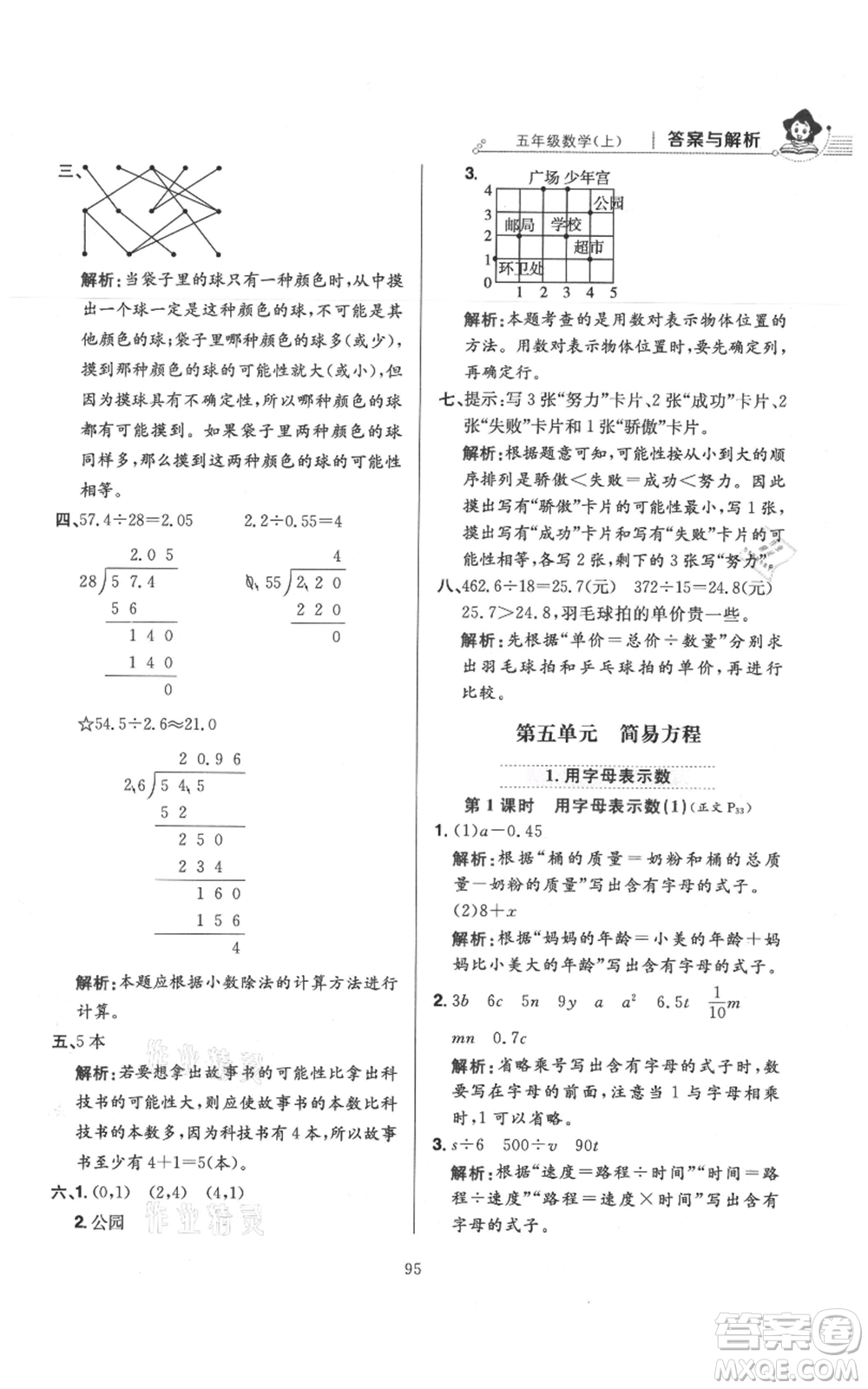 陜西人民教育出版社2021小學(xué)教材全練五年級上冊數(shù)學(xué)人教版參考答案