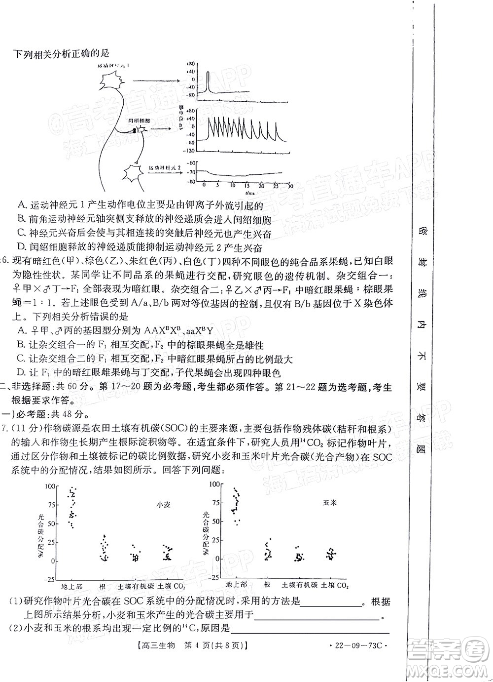 2022屆廣東金太陽(yáng)高三10月聯(lián)考生物試題及答案