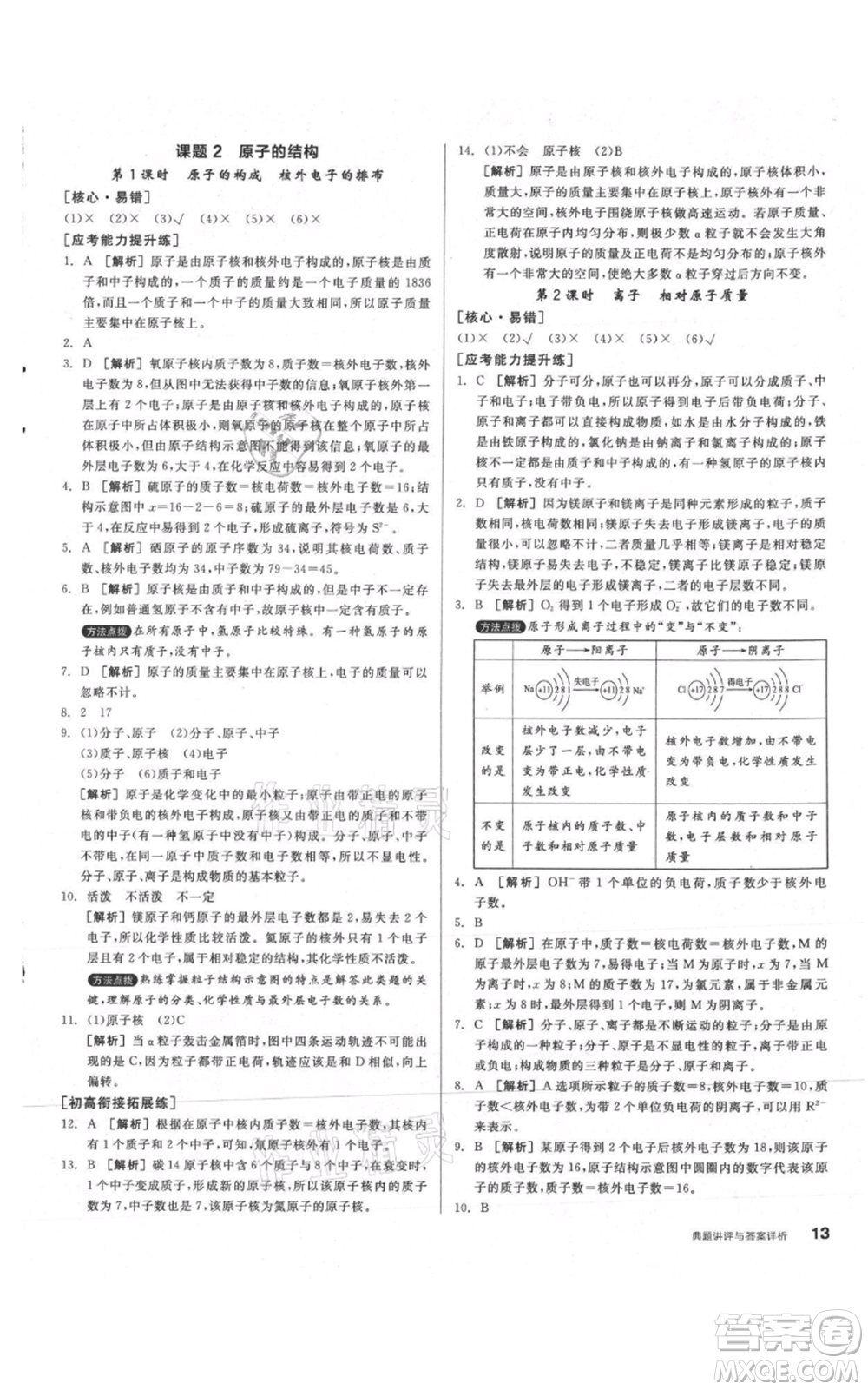 陽光出版社2021練就優(yōu)等生同步作業(yè)九年級(jí)上冊化學(xué)人教版參考答案