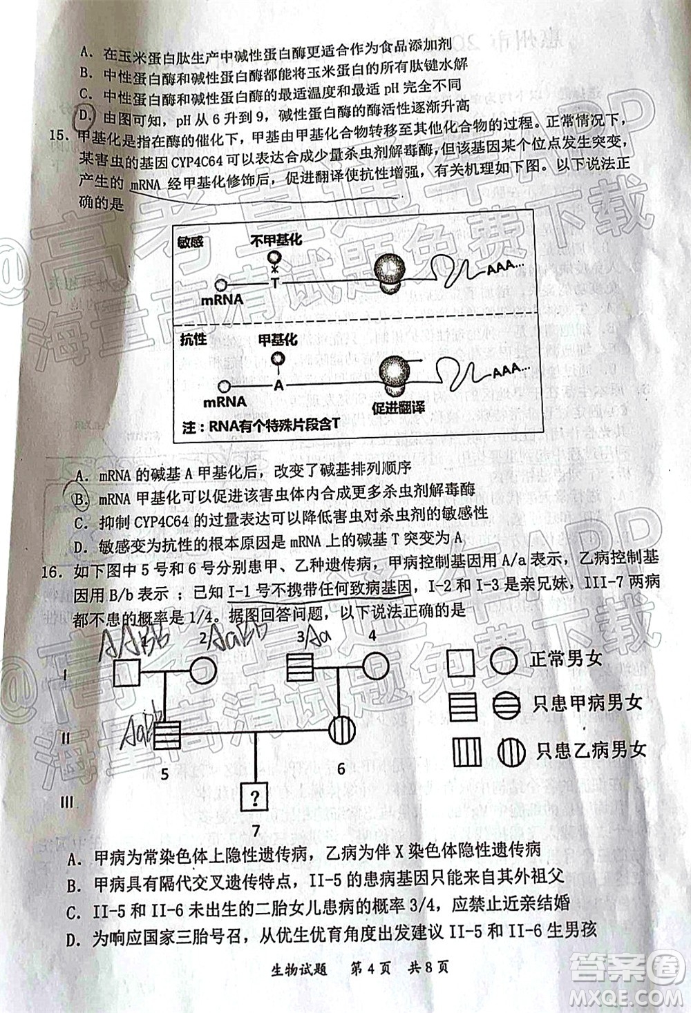 惠州市2022屆高三第二次調研考試生物試題及答案