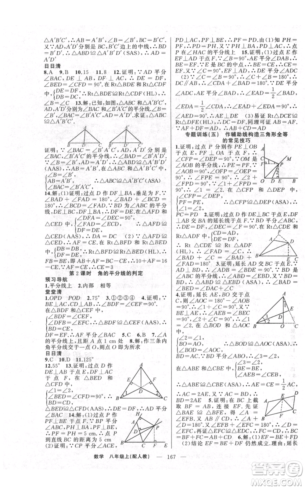 新疆青少年出版社2021四清導(dǎo)航八年級上冊數(shù)學(xué)人教版參考答案