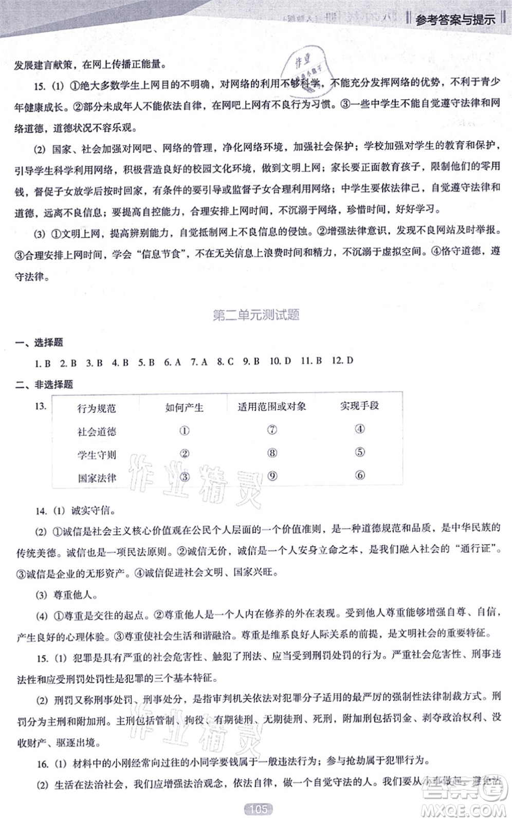 遼海出版社2021新課程道德與法治能力培養(yǎng)八年級上冊人教版D版答案