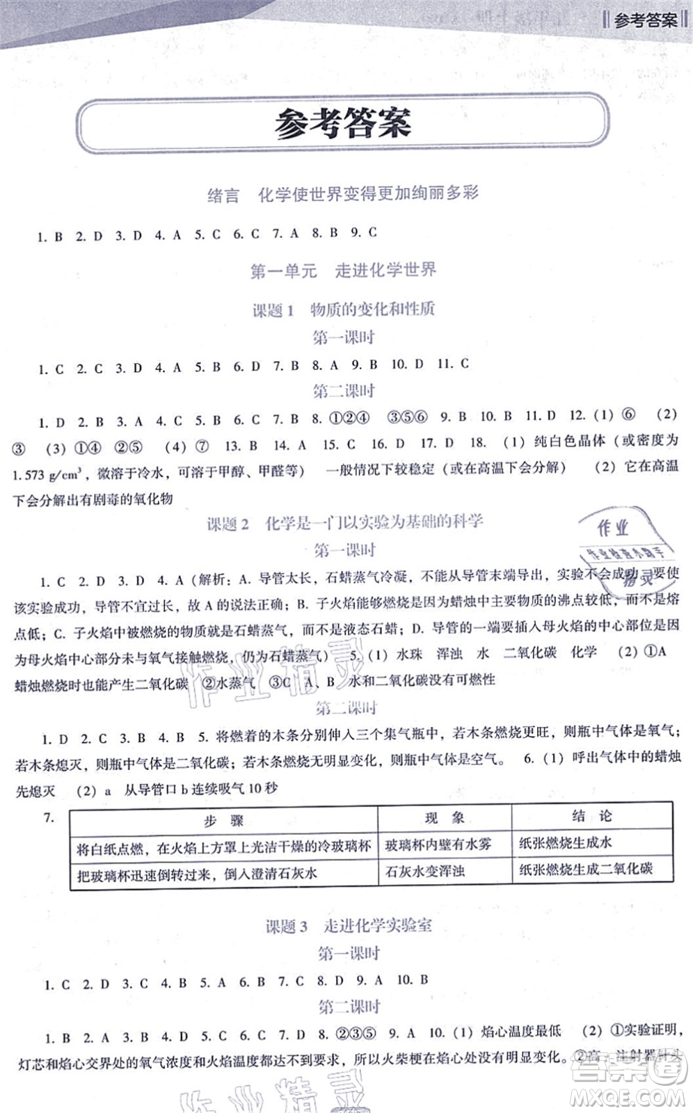 遼海出版社2021新課程化學能力培養(yǎng)九年級上冊人教版D版答案