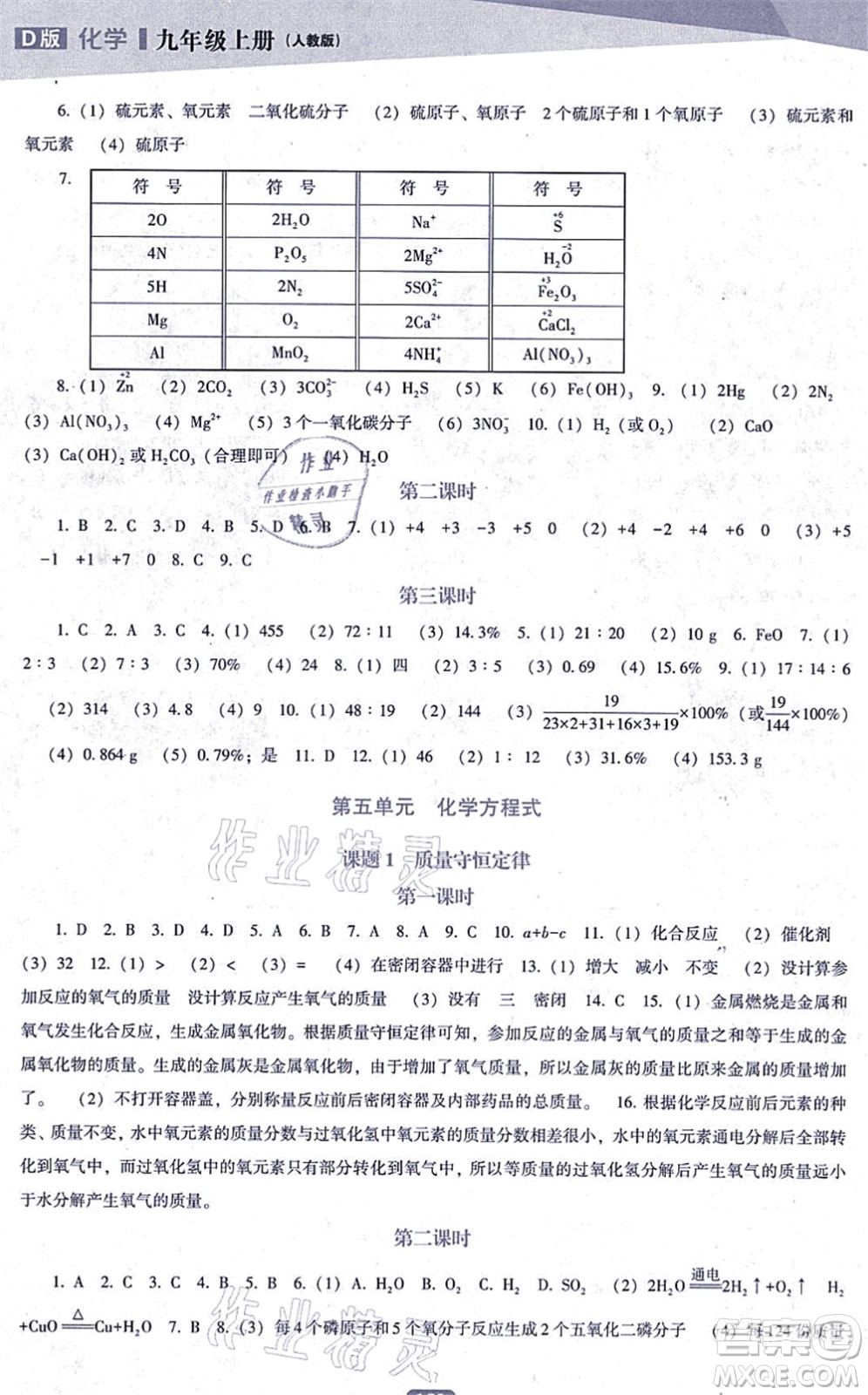 遼海出版社2021新課程化學能力培養(yǎng)九年級上冊人教版D版答案