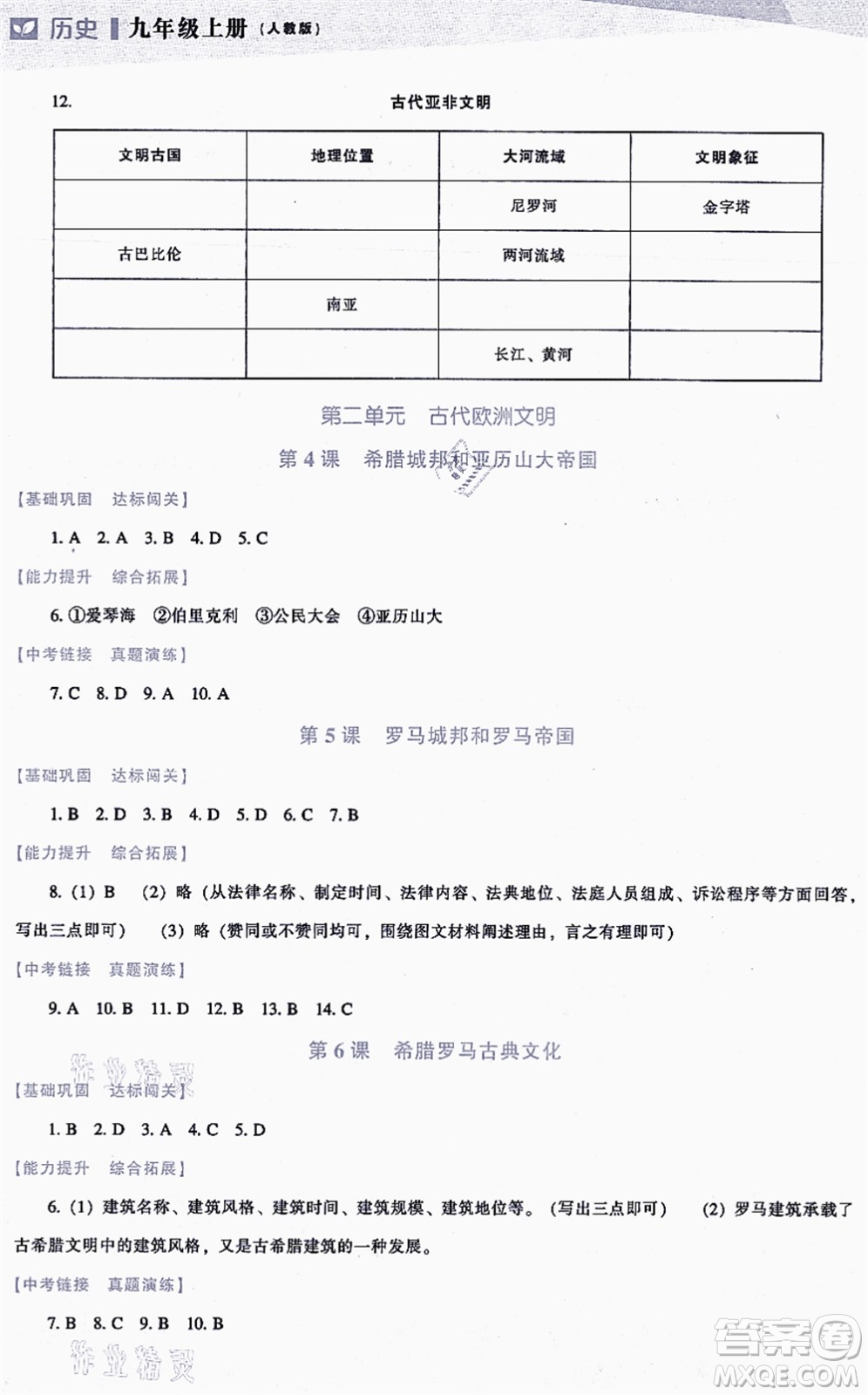 遼海出版社2021新課程歷史能力培養(yǎng)九年級(jí)上冊(cè)人教版答案