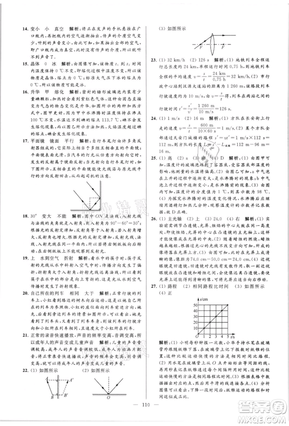 云南美術(shù)出版社2021亮點(diǎn)給力大試卷八年級(jí)上冊(cè)物理蘇科版參考答案