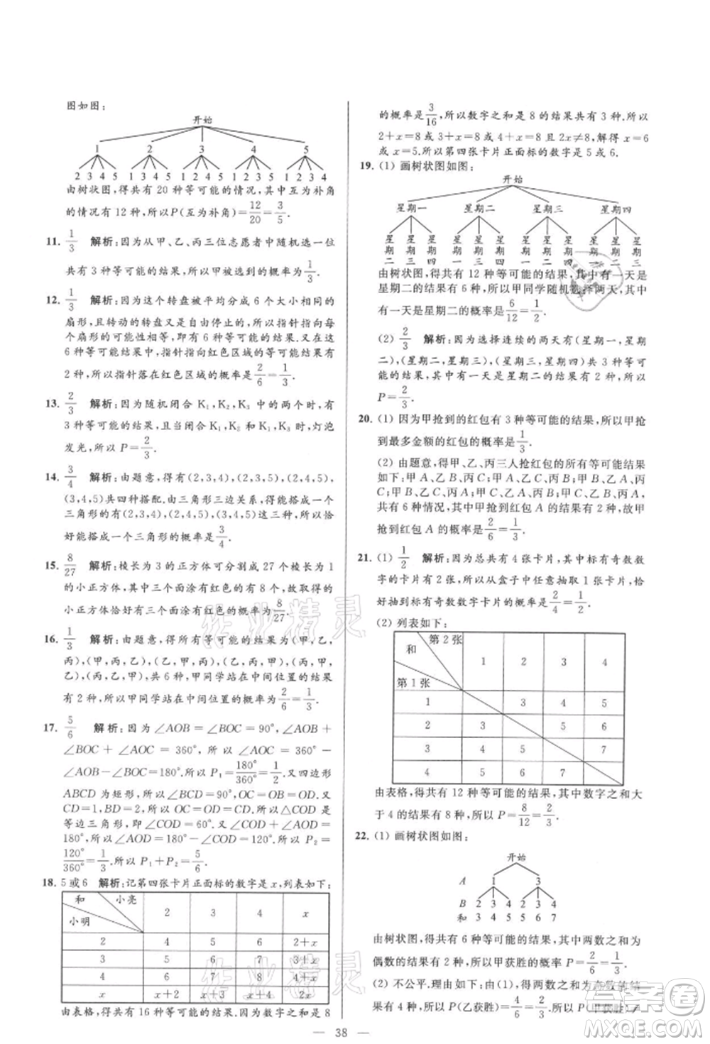 云南美術(shù)出版社2021亮點(diǎn)給力大試卷九年級(jí)上冊(cè)數(shù)學(xué)蘇科版參考答案