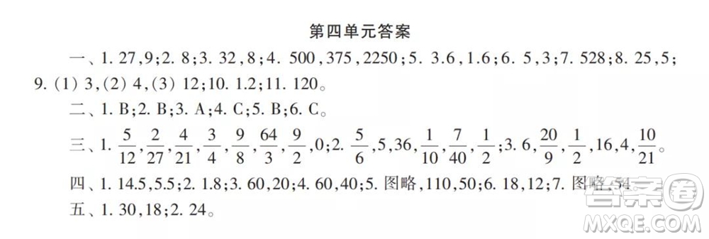 2021年小學(xué)生數(shù)學(xué)報配套試卷六年級上冊第一到四單元測試卷參考答案