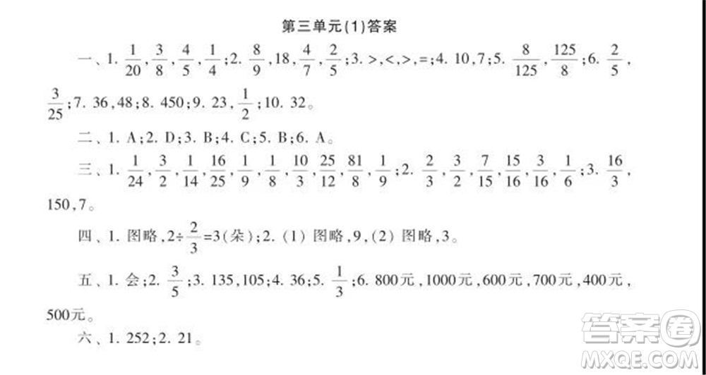 2021年小學(xué)生數(shù)學(xué)報配套試卷六年級上冊第一到四單元測試卷參考答案